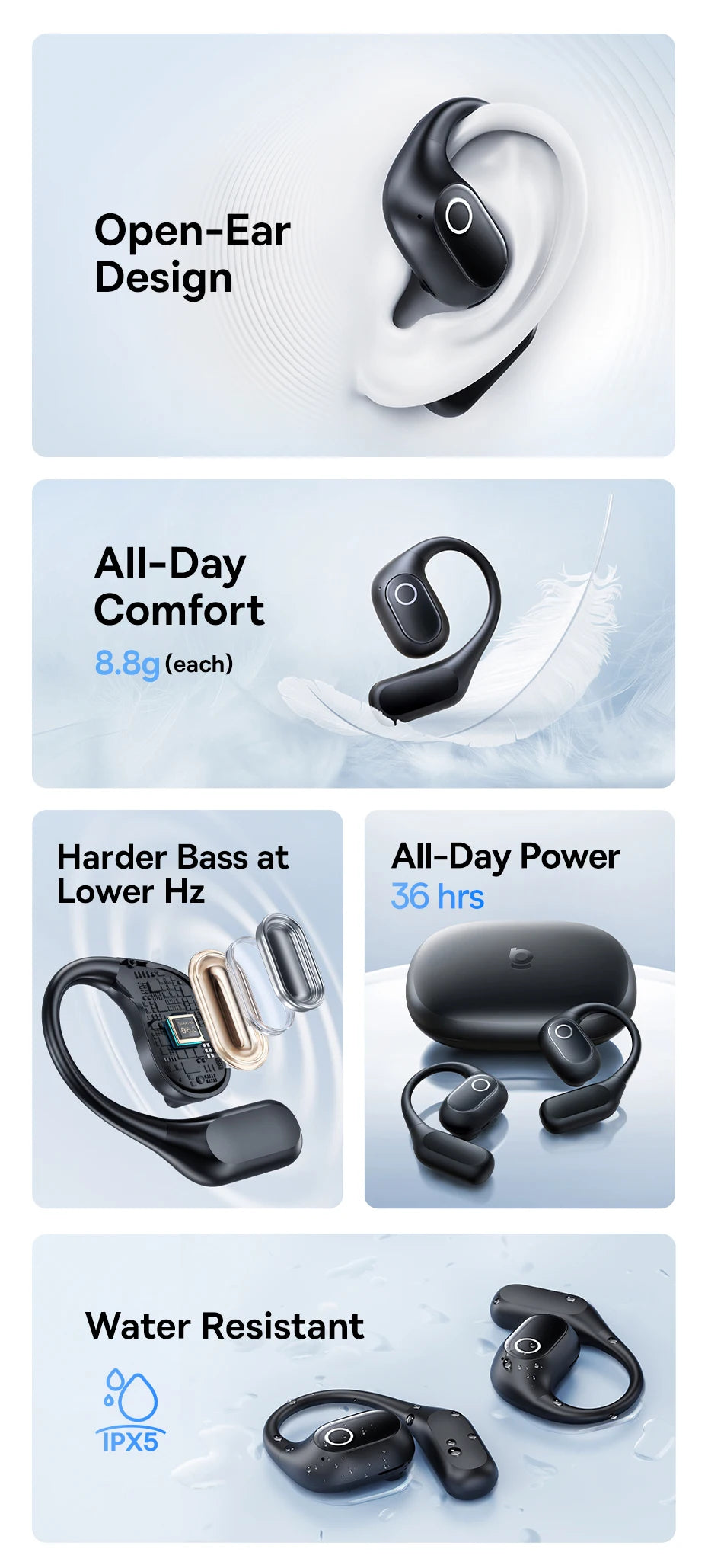 Baseus Eli 2i Fit Open-Ear Earphones True Wireless Bluetooth 6.0 Ear Hooks Headphones IPX5 Waterproof Sports Earbuds Bass Boost