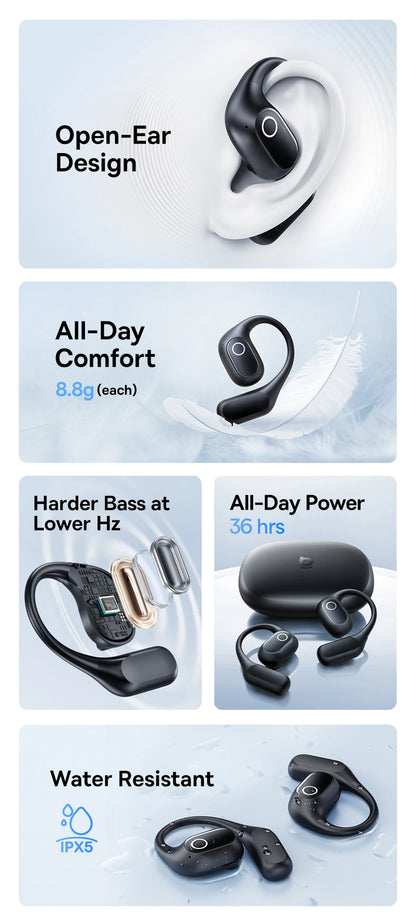 Baseus Eli 2i Fit Open-Ear Earphones True Wireless Bluetooth 6.0 Ear Hooks Headphones IPX5 Waterproof Sports Earbuds Bass Boost