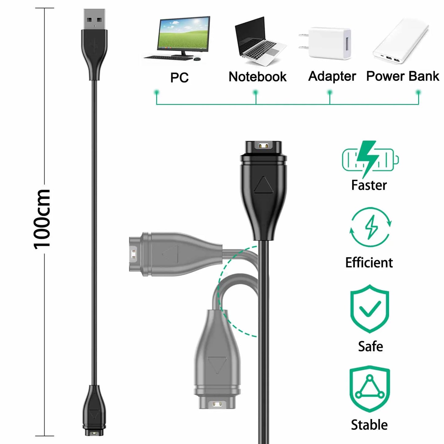 Câble Chargeur USB 1 m pour Montres Garmin