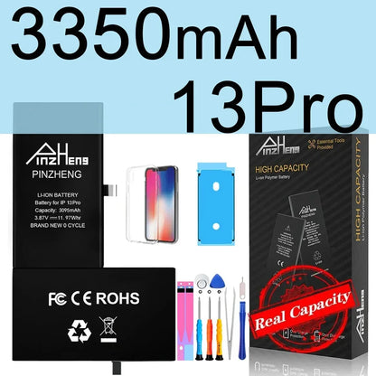 PINZHENG Battery For iPhone X XR XS 11 12 13 Mini Max Pro Promax Real High Capacity Replacement Bateria Warranty One Year