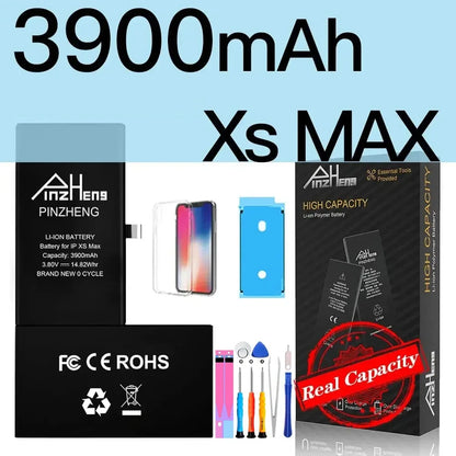 PINZHENG Battery For iPhone X XR XS 11 12 13 Mini Max Pro Promax Real High Capacity Replacement Bateria Warranty One Year
