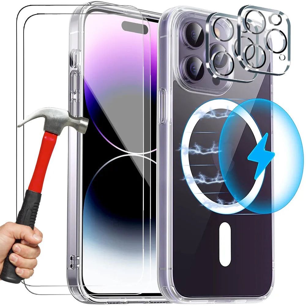 Case for iPhone 17 16 17E 15 14 13 12 Magnetic+2 Screen Glass+ 2 Camera Glass