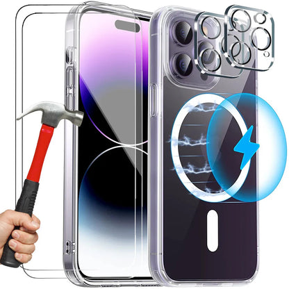 Case for iPhone 17 16 17E 15 14 13 12 Magnetic+2 Screen Glass+ 2 Camera Glass