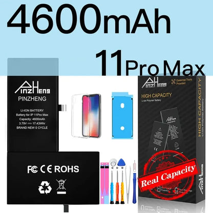 PINZHENG Battery For iPhone X XR XS 11 12 13 Mini Max Pro Promax Real High Capacity Replacement Bateria Warranty One Year